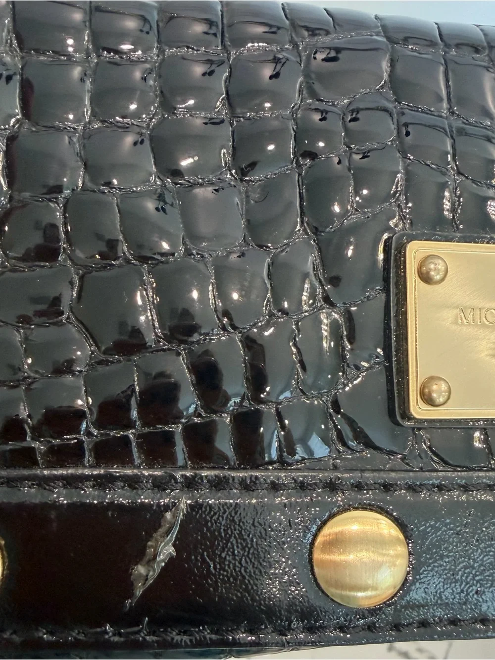 Michael Kors Black Croc-Embossed purse with Gold Chain